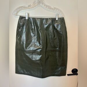 Vintage Harvé Benard Forest Green Leather Midi Skirt Size 10